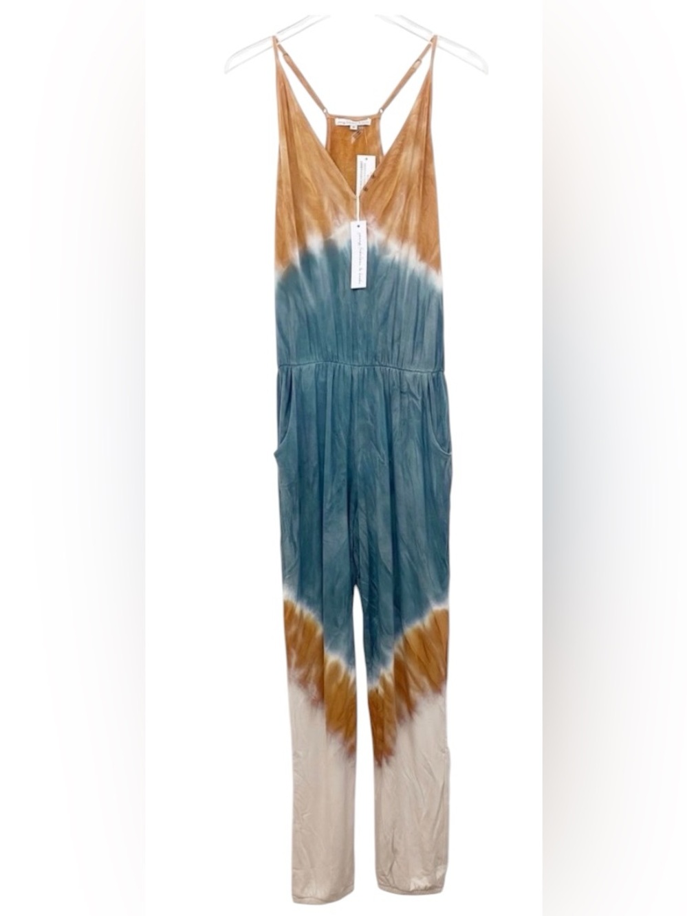 Young Fabulous & Broke Tie-Dye Spaghetti-Strap Jumpsuit in Orange, Gray & Cream - Picture 2 of 8